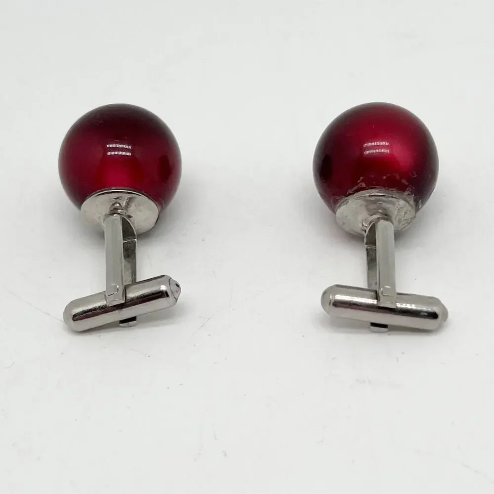 Lot of 2 Vintage Pairs of Glass Cuff Links Silver Tone Blue And Red/Brown